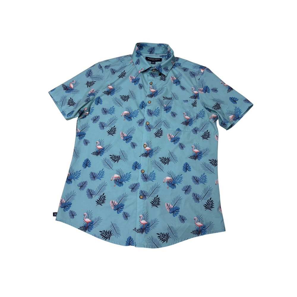 Mizzen+Main Leeward Mens M Trim Blue Flamingo‎ Tropical Short Sleeve Shirt